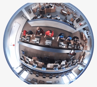 A Fisheye View From The Ceiling Of A School Library