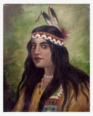 Native American Indian Maiden With Long Black Hair, - Oil Painting