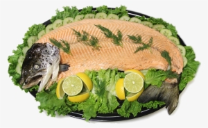 Poached Whole Salmon Platter 1479505871 Png - Fried Fish