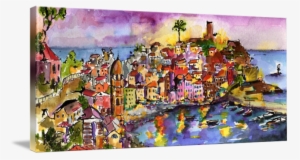 Vernazza At Night Watercolor Painting By Ginette C