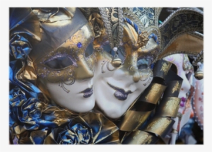 Row Of Venetian Masks In Gold And Blue Poster • Pixers® - Venetian Masks