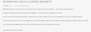 Mushrooms Chilli & Choritzo Spaghetti  10 Feb, 2017