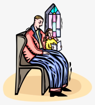 Vector Illustration Of Family Sit In Church Pew During
