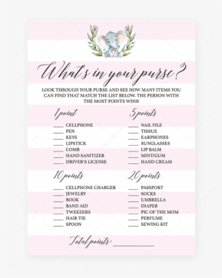 Pink Baby Shower Game What's In Your Purse Printable