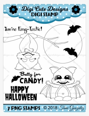 A Little Batty Digi Stamp-halloween, Bat, Moon, Branch - Rubber Stamping