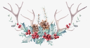 Hand Painted Antlers And Flowers Hd High Definition - Christmas Images Clipart Watercolor