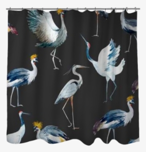 Watercolor Vector African Crane Pattern Shower Curtain - Watercolor Painting