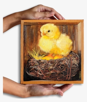Chick And Nest In Wooden Box - Picture Frame