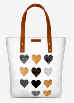 Gold Hearts Classic Tote Bag - Gold, Black, White Hearts Art Print - Mini