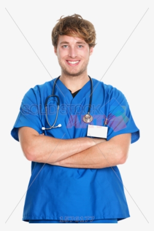 Stock Photo Of Confident Brunet Male Nurse In Blue - Male Nurse