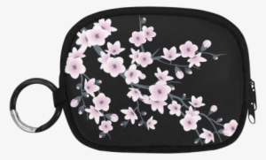 Cherry Blossoms Sakura Floral Pink Black Coin Purse - Black Bags With Sakura Blossoms