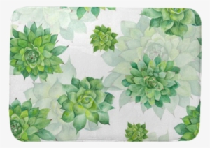 Watercolor Succulent Pattern On White Background Bath