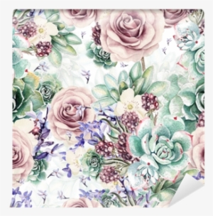 Beautiful Watercolor Pattern With Succulents And Lavender,