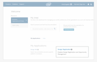 Distributor Design Registration My Intel Screen
