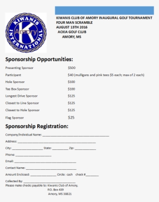 Golf Registration The Kiwanis Club Amory Golf Tournament