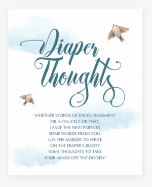 Printable Diaper Thoughts Blue Baby Shower Activity - Calligraphy