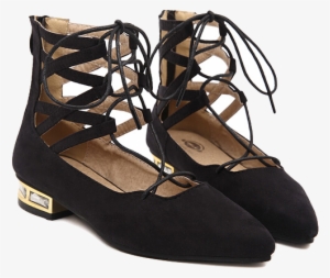 Black Suede Lace Up Pointy Toe Ballet Flats - Pointe Shoe