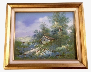 Old America Oil Painting On Canvas In Gold Frame Illegibly - Oil Painting