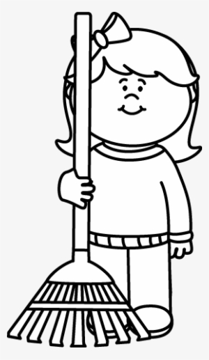 Fall Clip Art - Girl Holding A Broom Clipart Black And White