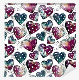 Seamless Pattern Of Black Dots And Watercolor Hearts - Watercolor Painting