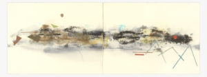 Horizontal Diptych, Ink On Paper, 0,56x1,44m, - Watercolor Paint