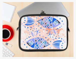 The Abstract White And Blue Fish Fossil Ink-fuzed Neoprene - Pisces