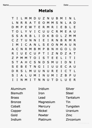 Metals Wordsearch