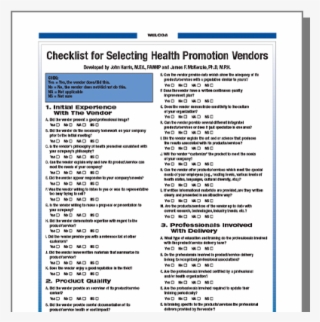 Checklist For Selecting Health Promotion Vendors