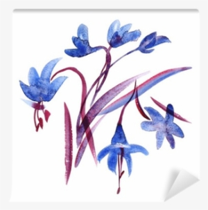 Watercolor Spring Blue Flowers On White Background - Watercolor Painting