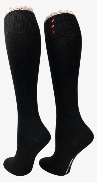 Black Knee High Lace Boot Socks With Hearts And Lace