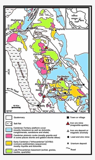 Simplified Geological Map Of The Bafq Mining District