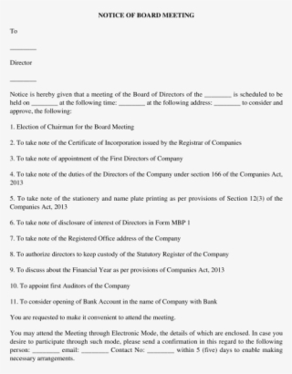 Notice For Board Meeting Of Directors