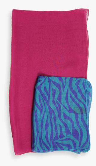 Scarf Silk Printed Stripes Turquoise Violet Uni Pink - Wool
