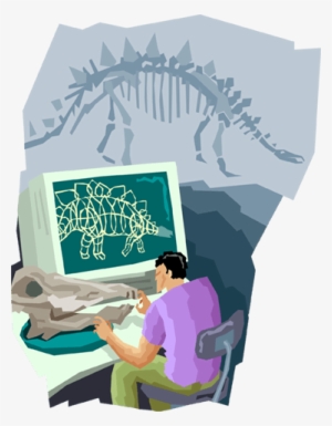 Studying Dinosaur Bones Royalty Free Vector Clip Art - Paleontology