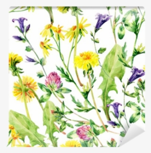 Meadow Watercolor Wild Flowers Seamless Pattern Wall - Watercolor Painting