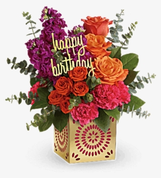 Flower Bouquet Of Orange Roses, Fuchsia Stock And Pink - Birthday Flowers
