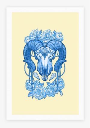 Flowery Ram Skull Poster