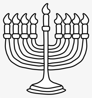 Menorah, Hanukkah, Black And White, Fully Lit, Png - Menorah