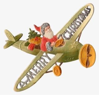 Embossed German Die-cut Santa In Airplane Santa Suits, - Santa Sitting On A Plane