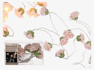 Garland With Rose Coloured Mini Roses & 10 Warmwhite - Led Ljusslinga Rosor