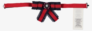 Picture Of Pearl & Jewel Brooch Frayed Bow Tie Navy
