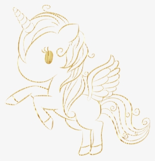 Cuddly Unicorn By Annalise1988 Line Art Gold No Bg - Cartoon