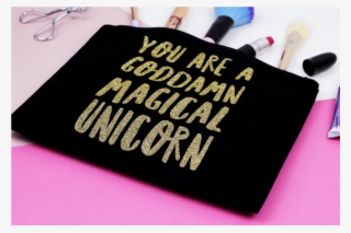Goddamn Magical Unicorn Makeup Bag In Black And Gold - Placemat