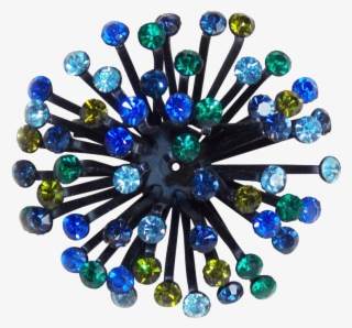 Gorgeous Blues & Greens Rhinestone Color Burst Vintage - Crystal