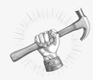 Antique Engraving Of Hand Holding A Hammer - Carpenter Logo
