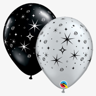 12579 -11″ Sparkles & Stars Silver/black - New Year Balloons Png