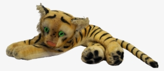 Steiff Tiger Cub Lying Vintage Green Glass Eyes 1950s-70s - Stuffed Toy