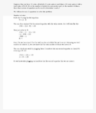 Systems Of Equations Word Problems Transparent Background - Document