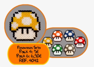 Posavasos Hama Beads Vi - Pixel Art Champignon Mario