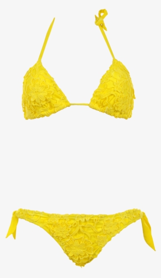 Padded Macramé Lace Yellow Triangle Bikini With Removable - Swimsuit Bottom